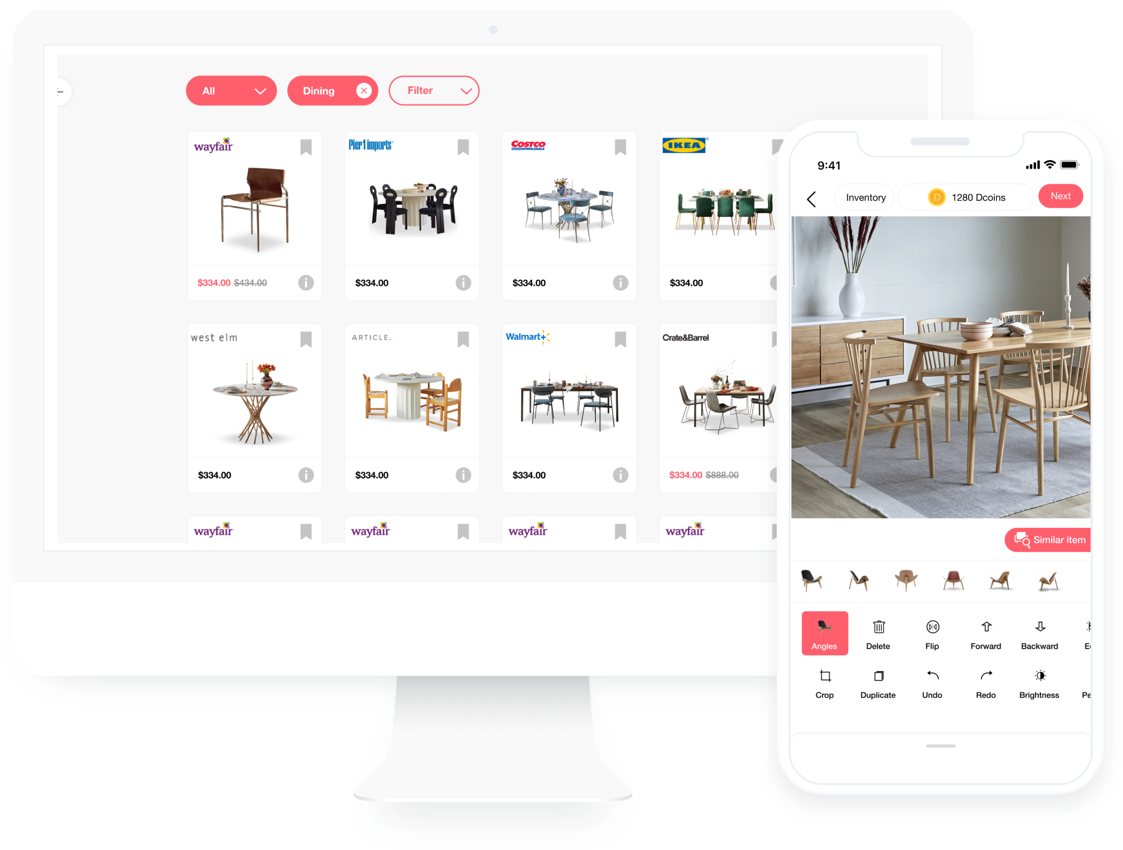 Augmented reality dining room design tool for visualizing furniture and getting AI-powered decor suggestions