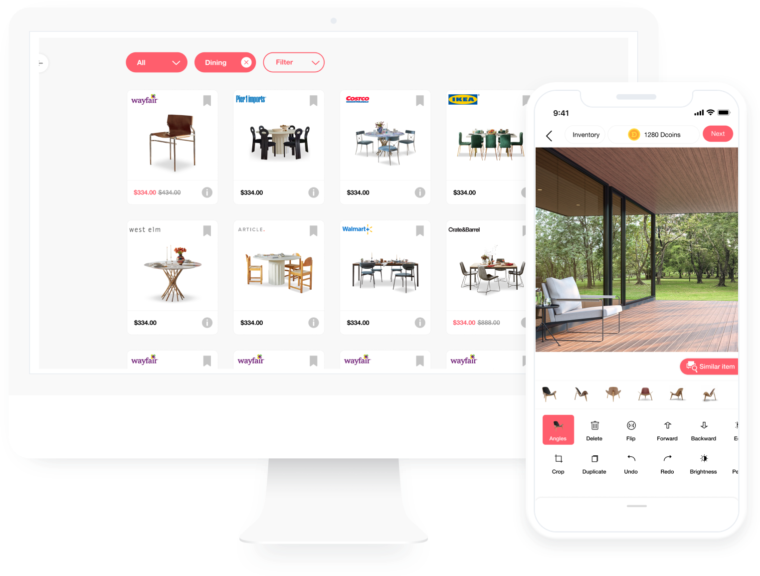 Backyard layout planner app creating separate zones for outdoor cooking, lounging, gardening, and seating
