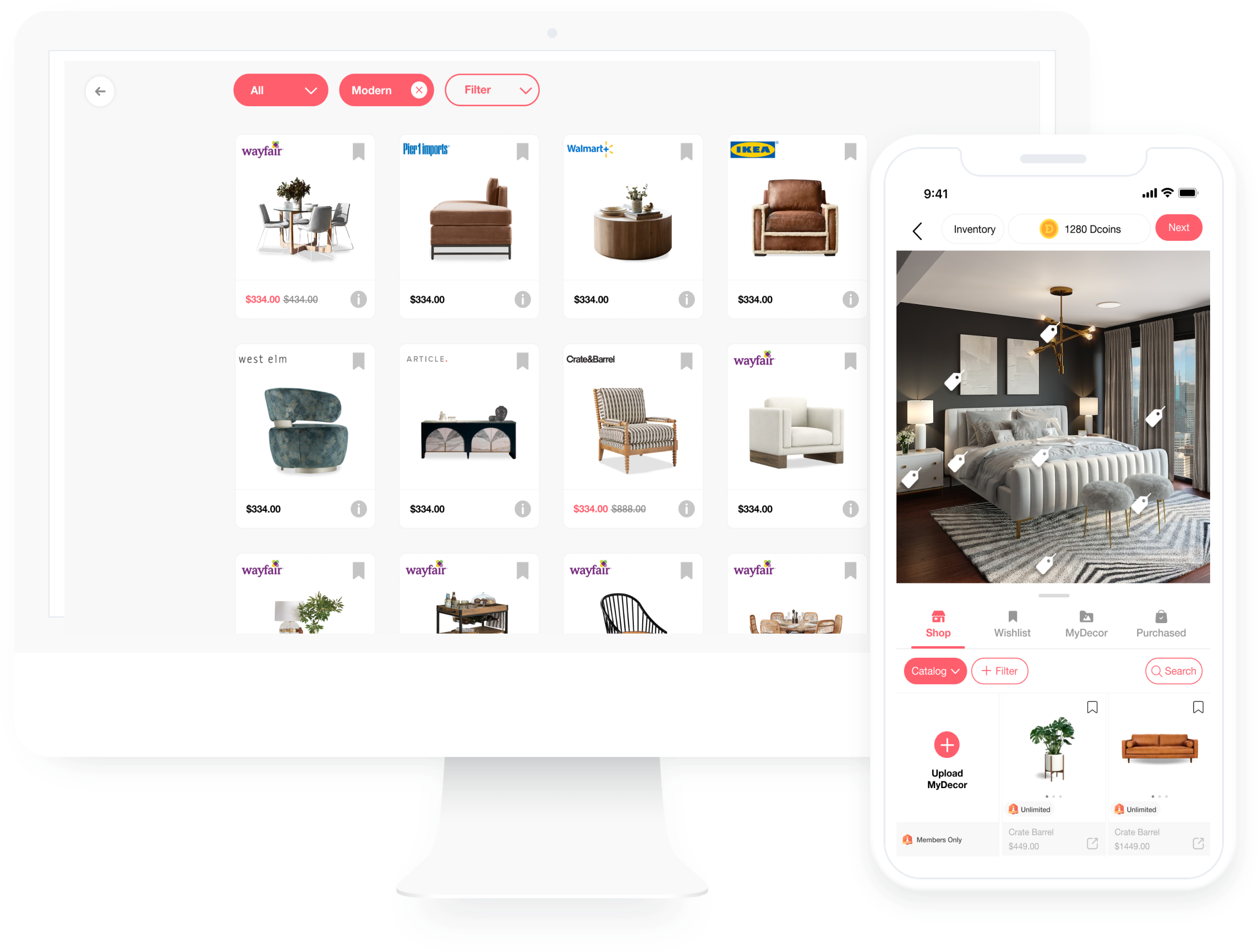 Virtual bedroom planner with drag-and-drop tools for rearranging furniture and testing layout designs.