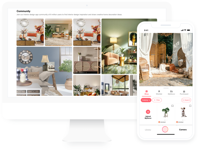 AI-powered backyard design app suggesting outdoor furniture and garden layout ideas on a phone screen