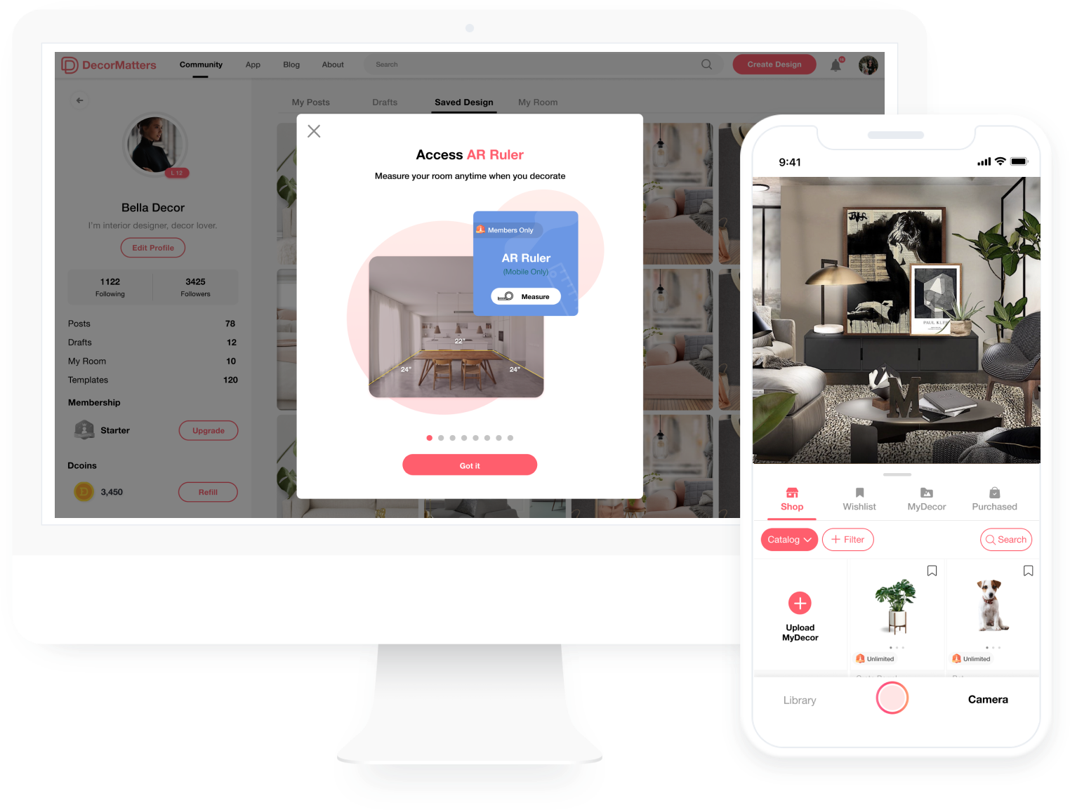 augmented reality feature previewing a chair in a home office using virtual design tools