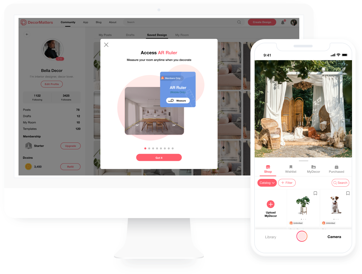 Backyard AR design feature previewing patio furniture and landscaping elements in a real outdoor space