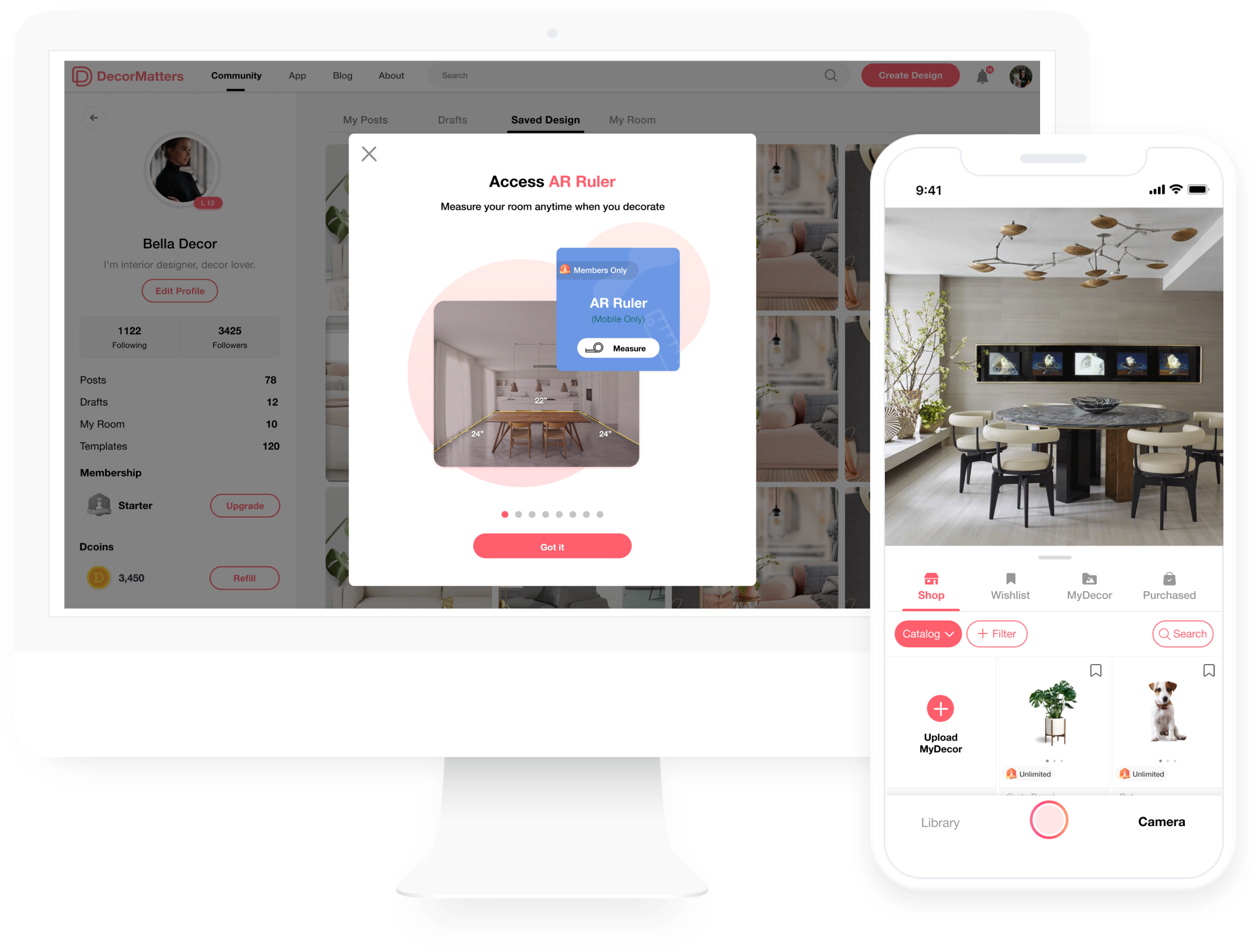 Dining room design app with AR view, unlimited templates, and advanced room customization tools