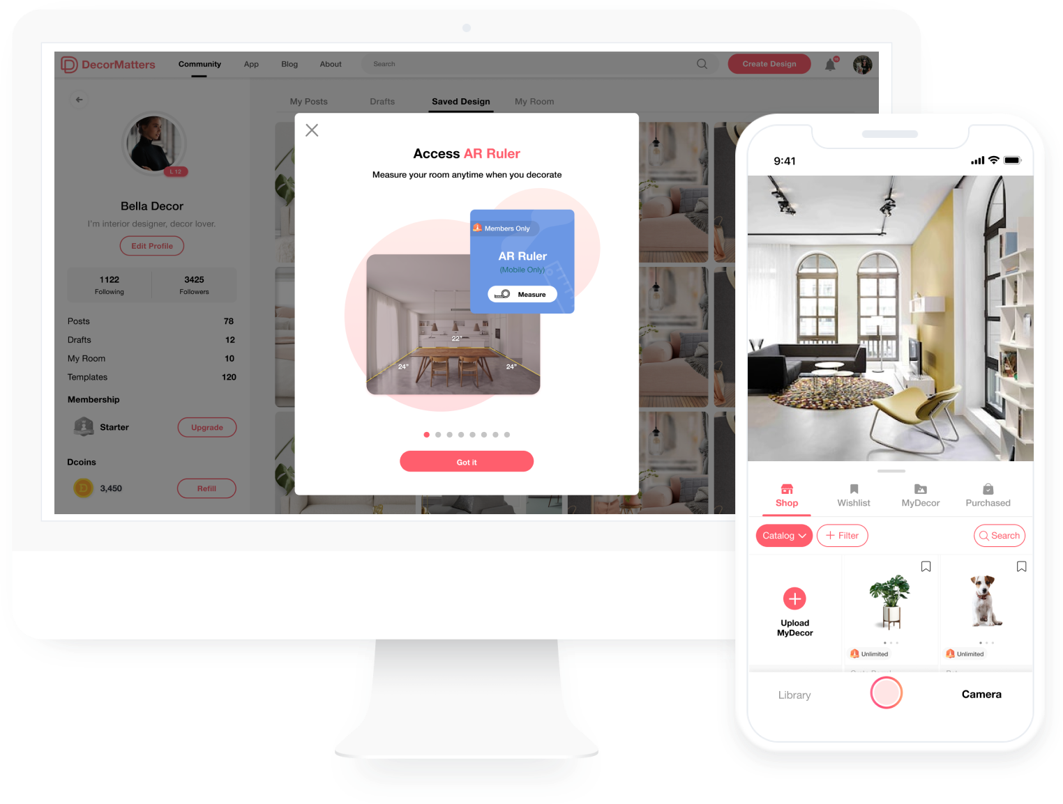 Living room with furniture from app’s virtual catalog