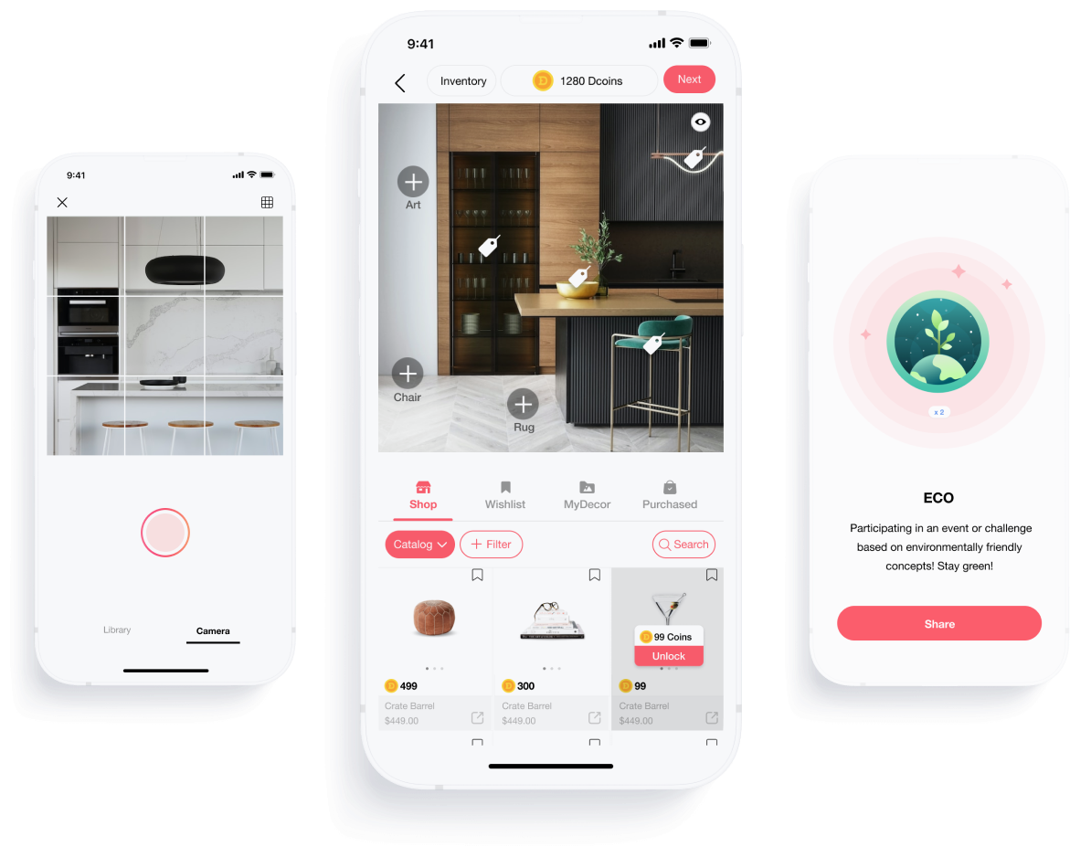 Download the DecorMatters kitchen design app to visualize your kitchen renovation, arrange furniture, and decorate your space